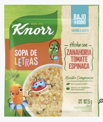 KNORR SOPA CLARA VEGET C/F. LETRAS X 107.5 GRS.
