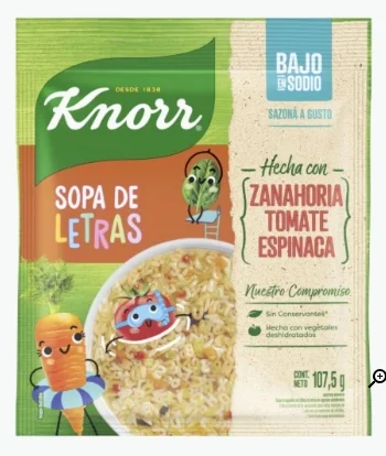 KNORR SOPA CLARA VEGET C/F. LETRAS X 107.5 GRS.